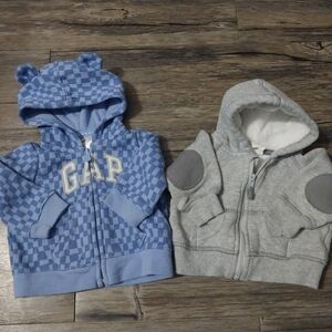 GAP Baby Gap Logo Checker Zip Up Hoodie Jacket Infant Size 0-3m Blue Gray Coat
